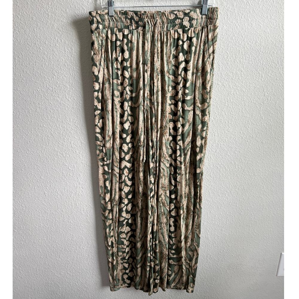 Lascana Green High Rise Wide Leg Flowy Pants Women's 14 All Over Print Modest